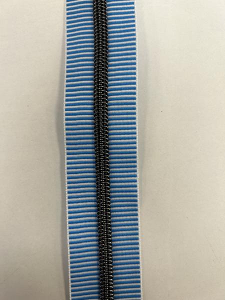 Spiralreißverschluss 5mm Stripes Blau Weiß mit schwarzer Spirale "ohne Zipper"